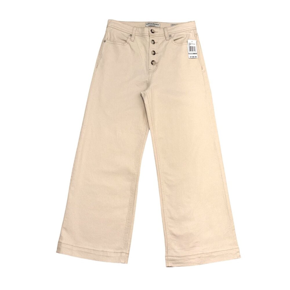 NWT Scotch & Soda Womens Wide-Leg High-Rise Button-Fly Pants 4/27 Ecru Cotton